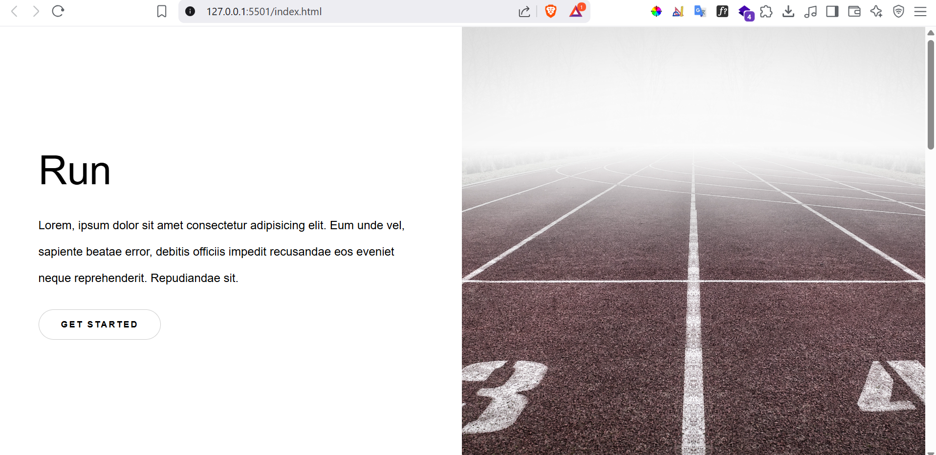 Capture d'écran du projet du site running crée