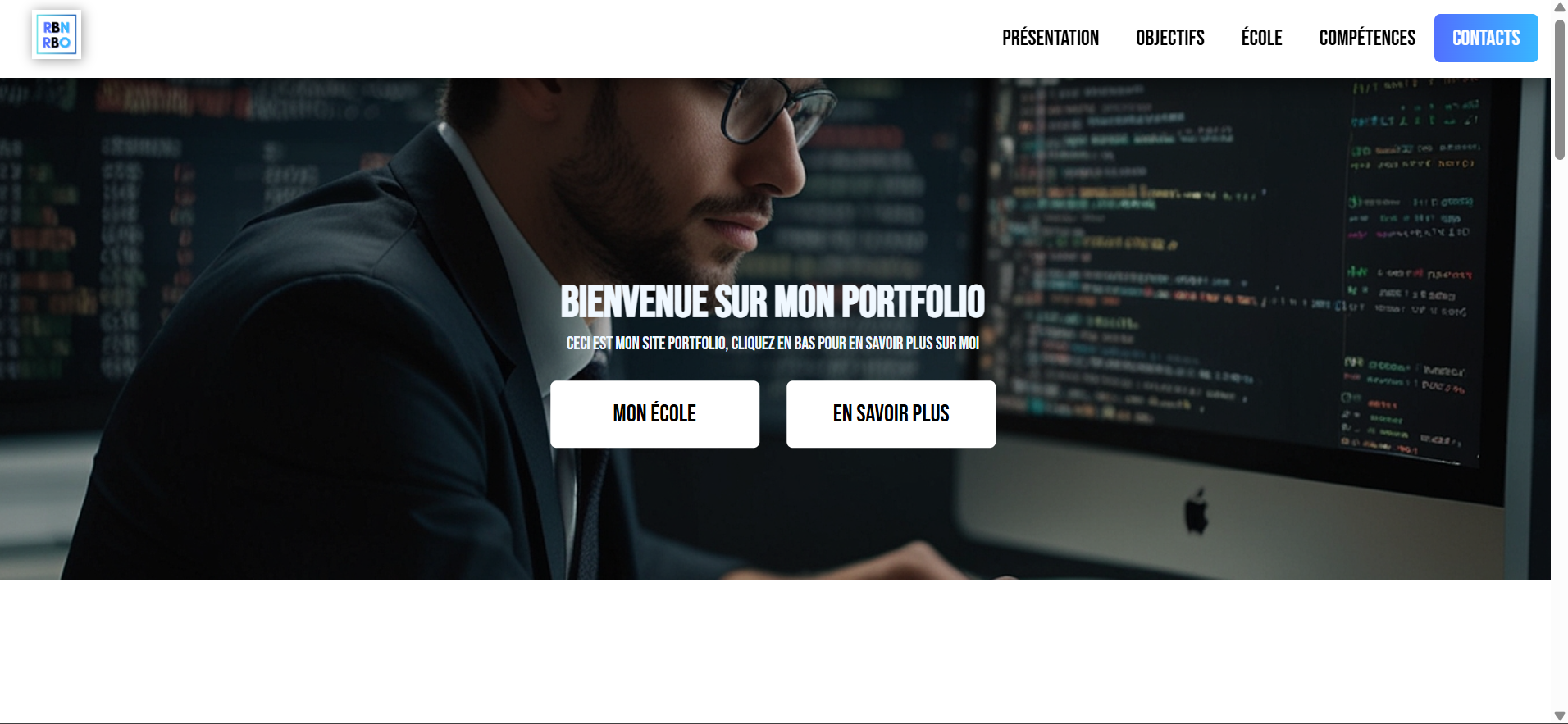Capture d'écran du projet de mon 1er portfolio débutant